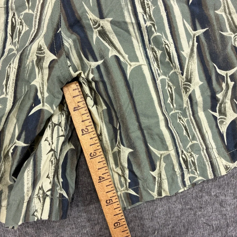 Vintage Columbia Swim Shorts Mens Large Green Marlin Fish Print Belted 90s